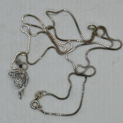 Silver Necklace 925 Italy with Faux Diamond Pendant