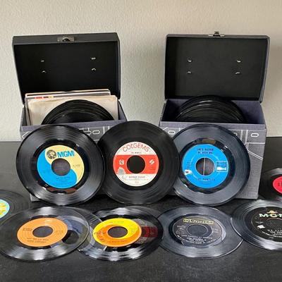 Vintage Pair of 45 Record Storage Carry Cases: Platter-Pak Type with Records