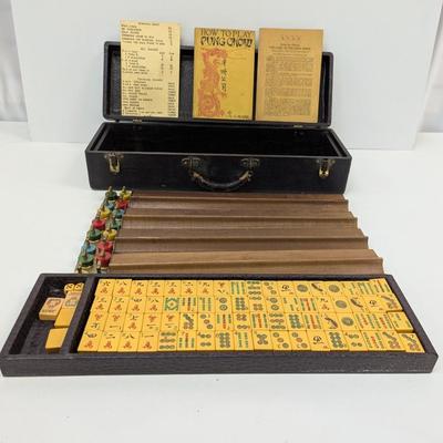 Pung Chow Mahjong Tiles w/ Box & 1923 How To Play Pung Chow Book