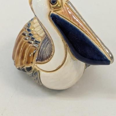 Artisan De Rosa Rinconada Ceramic Pelican Figurine Blue Gold Accent