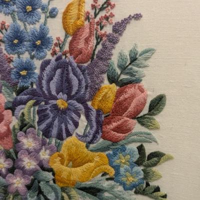 24" x 28" Cross Stitch Flower Bouquet Framed Art