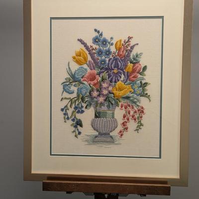 24" x 28" Cross Stitch Flower Bouquet Framed Art