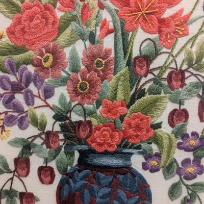 24" x 28" Cross Stitch Flower Bouquet Framed Art