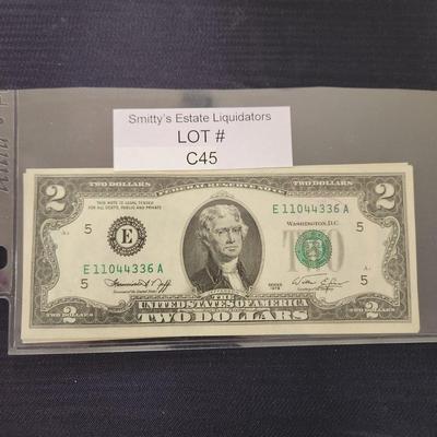 5 1976 $2 Dollar Bills w Commercial Aviation Postal Stamp