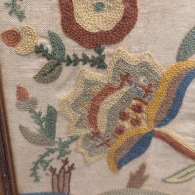 1950's 22 1/2" x 22 1/2" Cross Stitch Floral Framed Art
