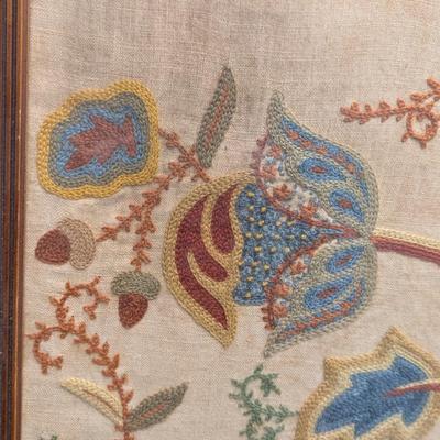 1950's 22 1/2" x 22 1/2" Cross Stitch Floral Framed Art