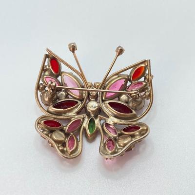 LOT 323: Gorgeous Pair of Rhinestone Brooches - Center Bobber Flower and Butterfly