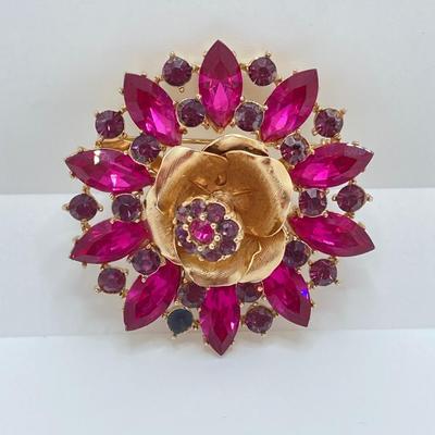 LOT 323: Gorgeous Pair of Rhinestone Brooches - Center Bobber Flower and Butterfly