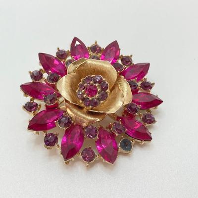 LOT 323: Gorgeous Pair of Rhinestone Brooches - Center Bobber Flower and Butterfly