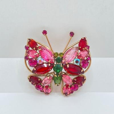 LOT 323: Gorgeous Pair of Rhinestone Brooches - Center Bobber Flower and Butterfly