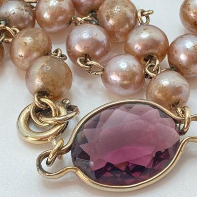 LOT 324: Opera Length Faux Glass Pearls, Lariat Gold Tone Chain with Rhinestones and Four Strand Green Faux Pearls