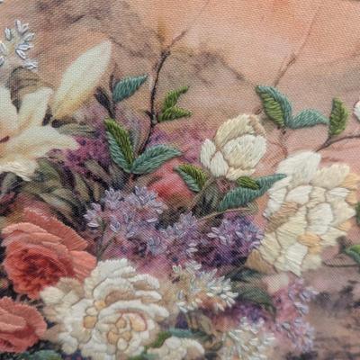 Sale Photo Thumbnail #814: 24 1/2" x  19" Cross Stitch Flower Bouquet Framed Art