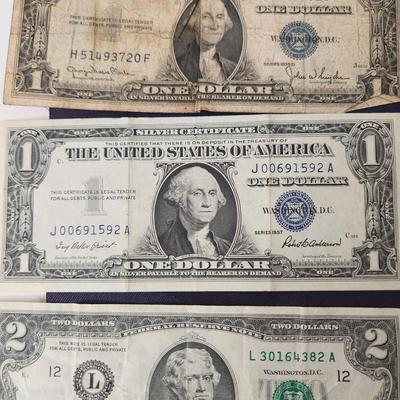 7 $2 Dollar Bills, 3 $1 Silver Certificates