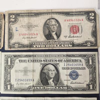 7 $2 Dollar Bills, 3 $1 Silver Certificates