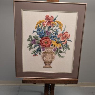 21" x 28" Cross Stitch Flower Bouquet Framed Art