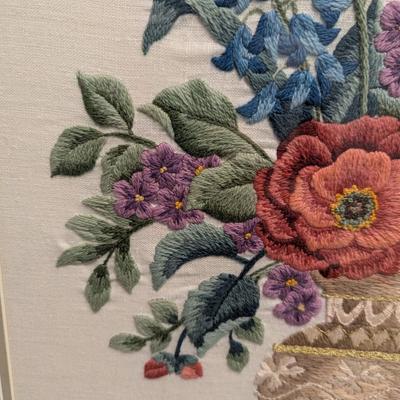 21" x 28" Cross Stitch Flower Bouquet Framed Art