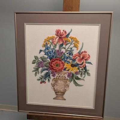 21" x 28" Cross Stitch Flower Bouquet Framed Art