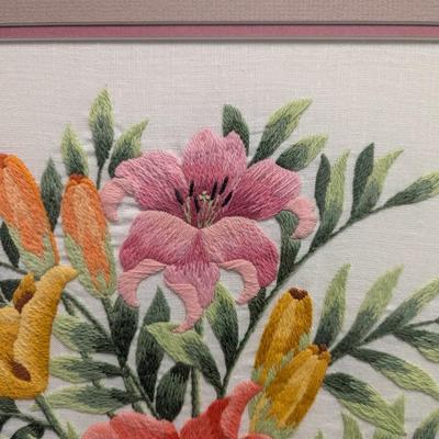 20" x 25 1/4" Cross Stitch Flower Bouquet Framed Art