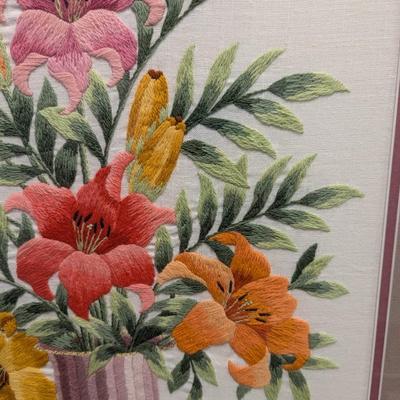 20" x 25 1/4" Cross Stitch Flower Bouquet Framed Art
