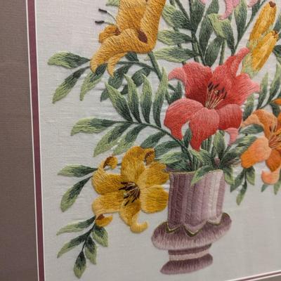 20" x 25 1/4" Cross Stitch Flower Bouquet Framed Art