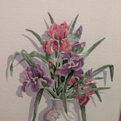 18 3/4" x 23 3/4" Cross Stitch Flower Bouquet Framed Art