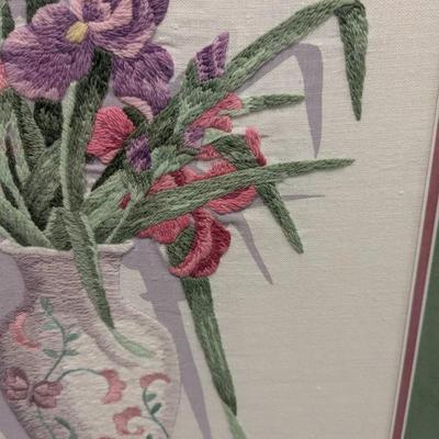 18 3/4" x 23 3/4" Cross Stitch Flower Bouquet Framed Art