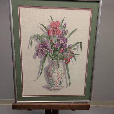 18 3/4" x 23 3/4" Cross Stitch Flower Bouquet Framed Art