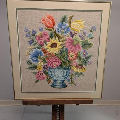 23" x 24" Cross Stitch Flower Bouquet Framed Art