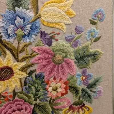 23" x 24" Cross Stitch Flower Bouquet Framed Art