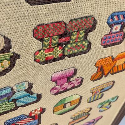 29 3/4" x 51 1/4" Framed Cross Stitch Alphabet