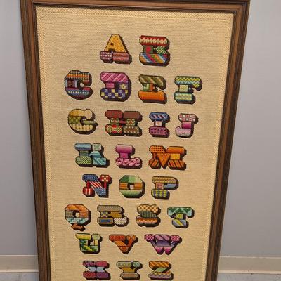 29 3/4" x 51 1/4" Framed Cross Stitch Alphabet