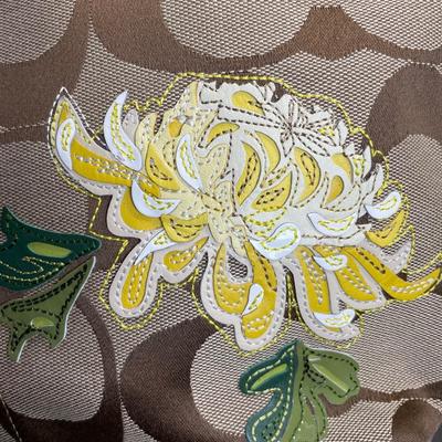 Coach gold Leather and embroidered Floral Handbag New!