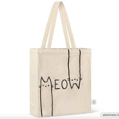 Cream "MEOW" 100% Organic Cotton Foldable Kitty Cat Tote Bag