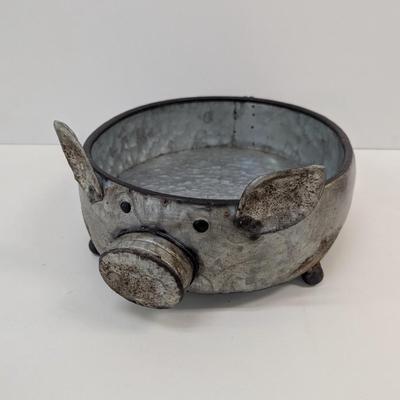 Whimsical Farmhouse Rustic Galvanized Metal Pig Tray Centerpiece