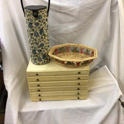 Large Jewelry Box, Oval Basket,and Vintage Wine Holder or Cooler