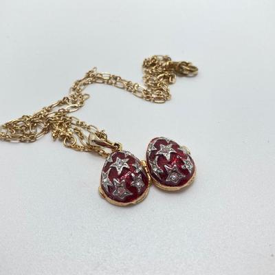 LOT 609: Religious Collection - Stone Pendant w/Gold Tone Chain, Crystal Heart Pendant w/Cross, Red Enamel & Rhinestone Guardian...