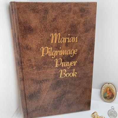 LOT 609: Religious Collection - Stone Pendant w/Gold Tone Chain, Crystal Heart Pendant w/Cross, Red Enamel & Rhinestone Guardian...