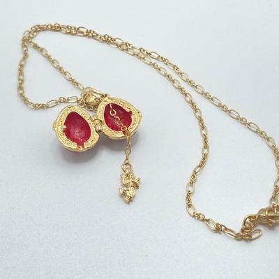 LOT 609: Religious Collection - Stone Pendant w/Gold Tone Chain, Crystal Heart Pendant w/Cross, Red Enamel & Rhinestone Guardian...
