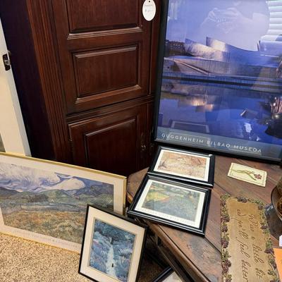 Lot 23: Entertainment Center, Coffee Table & Art
