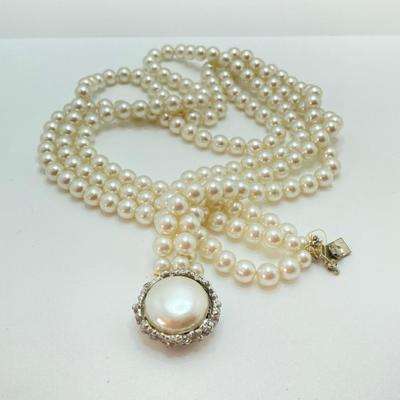 LOT 610: Necklace Collection -Three Strand Faux Pearls, Fresh Water Pearl Bracelet and Necklace and More