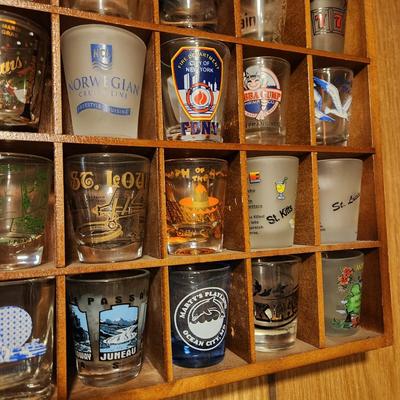 Large Collection of Shot glasses with display case
