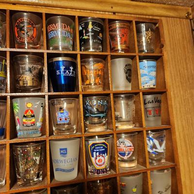 Large Collection of Shot glasses with display case