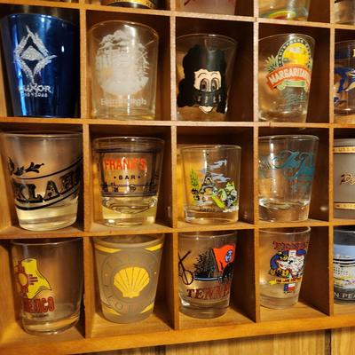 Large Collection of Shot glasses with display case