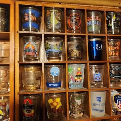 Large Collection of Shot glasses with display case