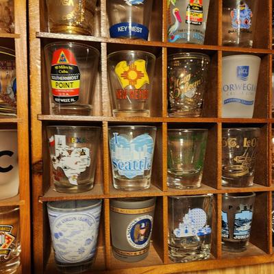 Large Collection of Shot glasses with display case