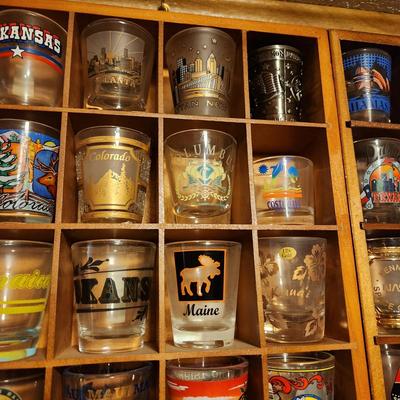 Large Collection of Shot glasses with display case