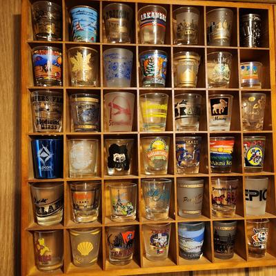 Large Collection of Shot glasses with display case