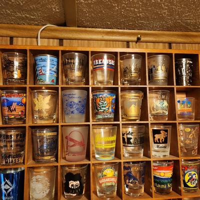 Large Collection of Shot glasses with display case