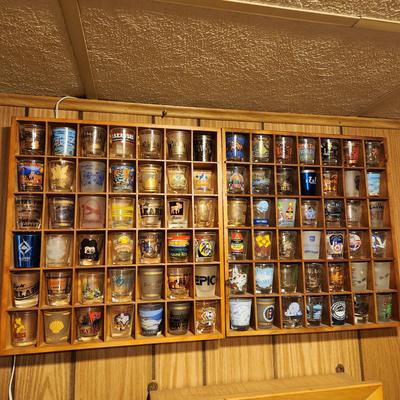 Large Collection of Shot glasses with display case