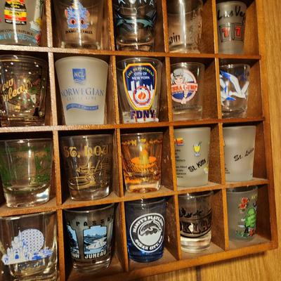 Large Collection of Shot glasses with display case